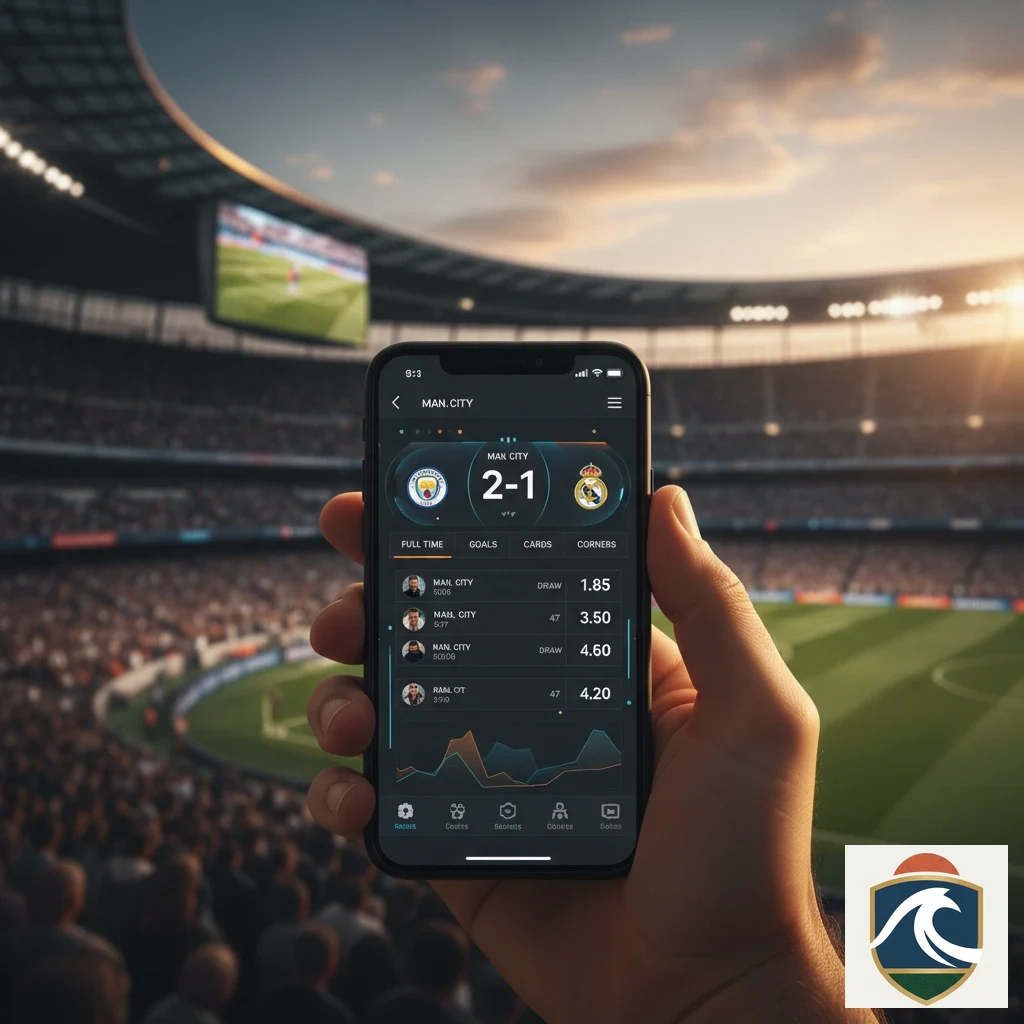 Interface de smartphone com estatísticas e odds de futebol europeu em modo escuro