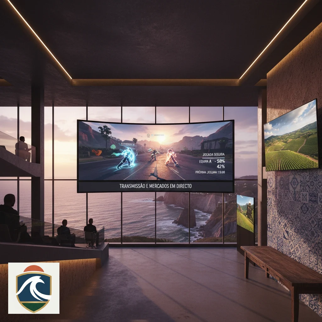 Transmissão de torneio de eSports num monitor escuro com estatísticas de jogo em direto