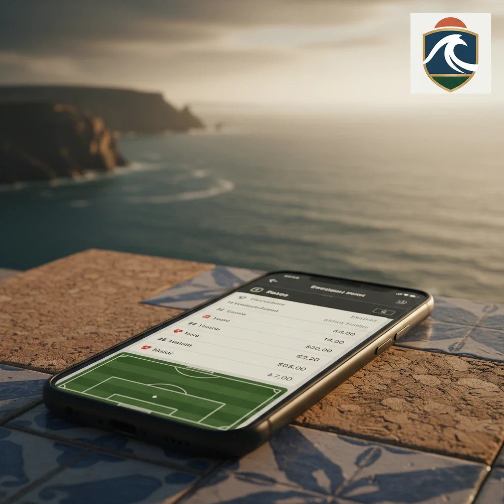 Boletim digital no telemóvel a calcular o retorno potencial de apostas de futebol