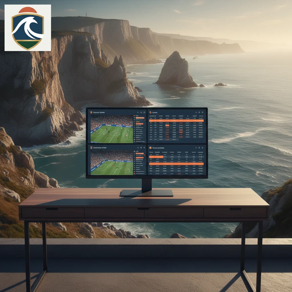 Monitor de computador com vista dividida de vários jogos e odds atualizadas