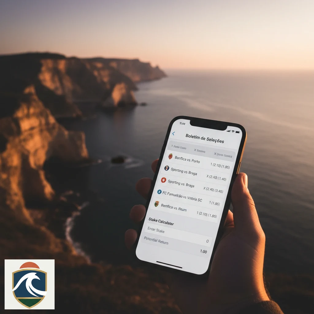 Boletim de apostas desportivas num smartphone com calculadora de odds e stake