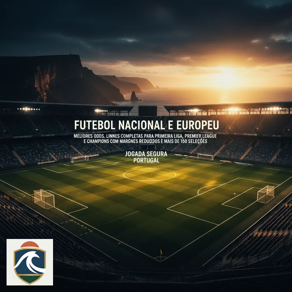 Vista aproximada de um campo de futebol europeu iluminado à noite